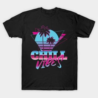 Chill vibes triangle tropical sunset 80s neon nostalgic design T-Shirt